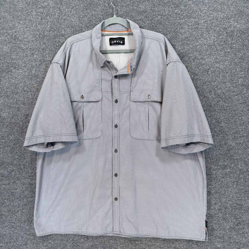 Orvis Fishing Shirt Men XXL Gray Check Short Sleeve Ventilated Outdoor Button Up